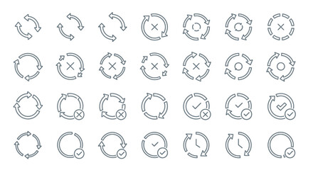 Dynamic circular arrow icons for process, refresh, and status updates, perfect for modern UI and workflow design