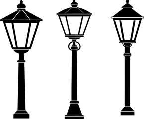 Street lamp set, Set of street lights, street light collection, Vector of street lights, street light silhouette, street light isolated on white background