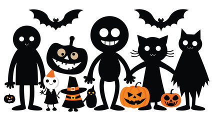 Obraz premium Diverse collection of black silhouettes showcasing various objects and figures in a graphic design set