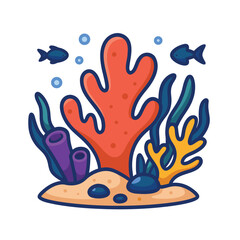 Cartoon coral reef with fish, Sea underwater background