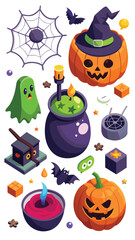 Collection of classic halloween themed graphic elements and illustrations for festive designs