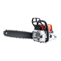 A close-up shot of a robust chainsaw, expertly designed for demanding cutting tasks in the industrial environment.
