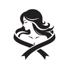 woman with ribbon vector silhouette clip art logo design concept illustration