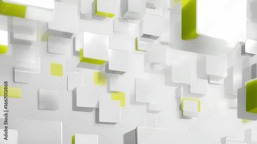Poster Cubes in white and yellow float in a modern design, creating a bright and engaging environment. The geometric shapes add depth and visual interest to any creative project.