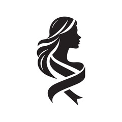 woman with ribbon vector silhouette clip art logo design concept illustration