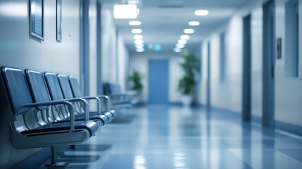 Fototapeta premium Hospital corridor with empty seats and soft natural light