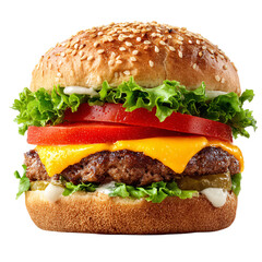 Fototapeta na wymiar Classic Cheeseburger, isolated on transparent background