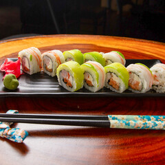 sushi, Chinese and Japan food. Fish