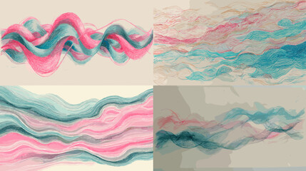 Abstract pink and blue wave line art with soft flowing shapes and textured backgrounds, ideal for creative projects, modern wallpapers, and artistic design.