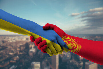 Shaking hands Ukraine and Kyrgyzstan