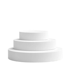Three tiered white pedestal stage for product display isolated on transparent background
