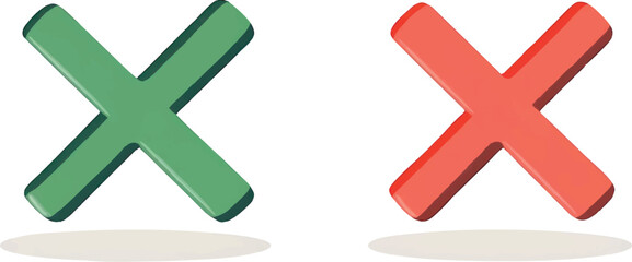 Obraz premium Two 3DX Marks With Green and Red Colors Isolated on White Background cross symbol