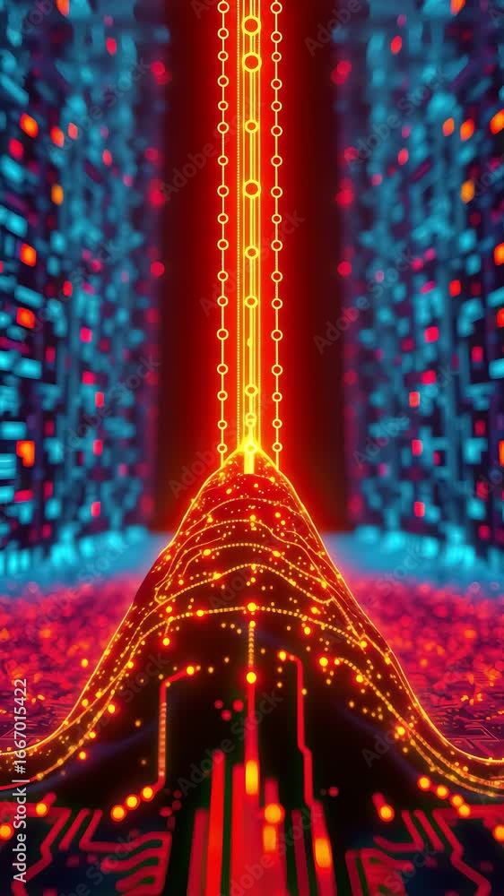 Poster abstract futuristic glowing red energy stream motion animation in digital background with vibrant sc