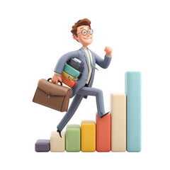 Illustration of Stockbroker Celebrating Success with Rising Chart in Pastel Colors and Glossy Finish