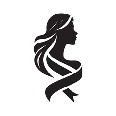 woman with ribbon vector silhouette clip art logo design concept illustration