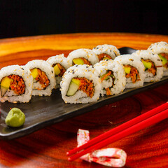 sushi, Chinese and Japan food. Fish