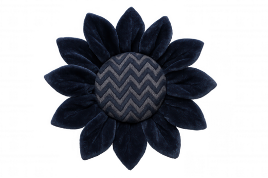 Blue plush flower with chevron pattern on transparent background, perfect for design projects related to nature, spring, or decoration
