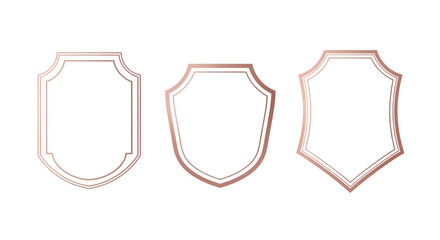 Elegant Rose Gold Shield Frames Set on White Background for Logo Design and Branding Projects, Suitable for Wedding Invitations and Luxury Product Marketing