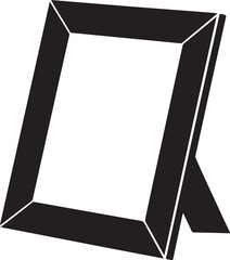 Black empty picture frame with a stand isolated on white background