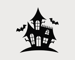 Haunted House Silhouette with Bats – Spooky Halloween Vector Art