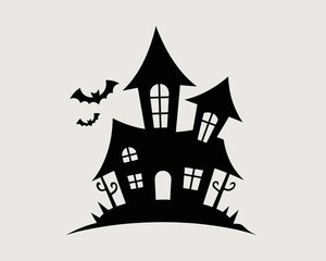 Haunted House Silhouette with Bats – Spooky Halloween Vector Art