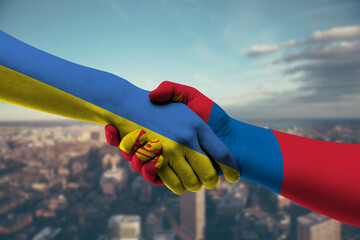 Shaking hands Ukraine and Mongolia