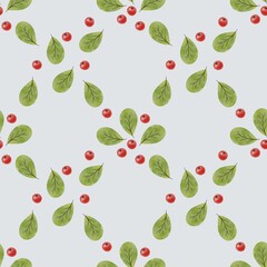 	Seamless Christmas Pattern with Holly Leaves on Blue