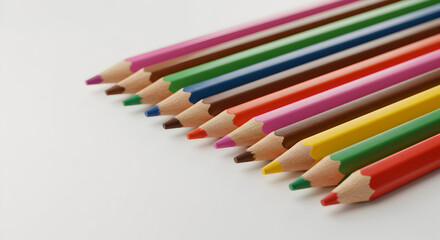 Vibrant Colored Pencils Arranged on White Background Perfect for Back to School Projects and Creative Designs