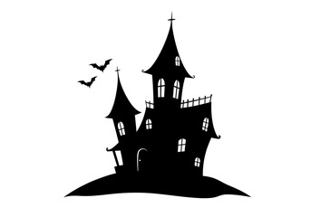 Haunted House Silhouette with Bats – Spooky Halloween Vector Art