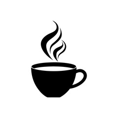 Handmade coffee cup with steam silhouette minimal hot drink vector design on white background