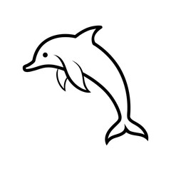 Fototapeta premium Minimal rough outline dolphin silhouette of ocean jumping mammal isolated on white background