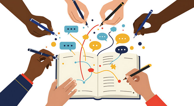 Diverse Hands Collaborating and Brainstorming in Open Book for Idea Generation, Teamwork, and Effective Communication