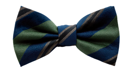 Elegant bow tie featuring a stylish blue and green striped design., transparent png, cutout