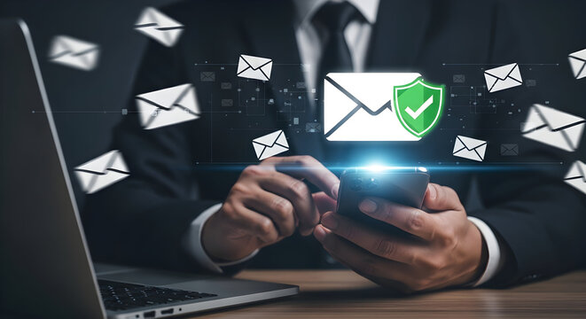 Secure Email Communication Businessman Mobile Phone Data Protection Secure Messaging Email Security Digital Technology Online Privacy Data Encryption Safe Communication Confidential