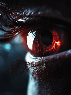 Close-Up View of a Red Eye with Intense Glow and Veins