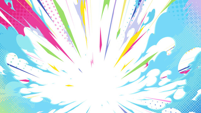 着地の衝撃のカラフルな煙のエフェクトの背景素材_16:9