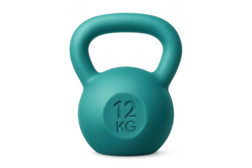 Green 12 kg kettlebell weight lifting equipment on transparent background
