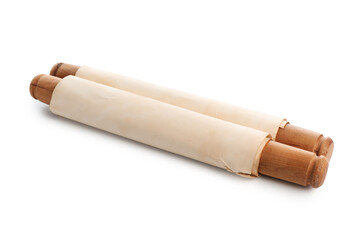 Old rolled paper scroll isolated on white