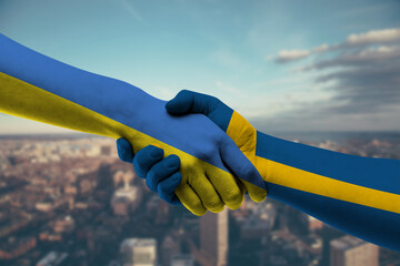 Shaking hands Ukraine and Sweden