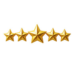 Five golden stars rating system isolated on transparent background