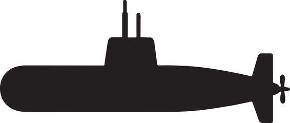 Submarine military silhouette vector for naval, defense, underwater, and tactical designs.
