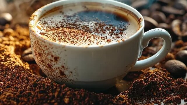 coffee beans and a cup of coffee. Selective focus. nature.