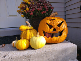 Decorating your doorstep for the fall holidays of Halloween and Thanksgiving.