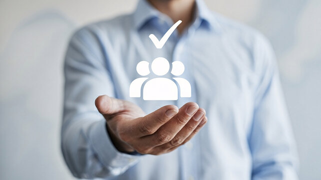 Ensure effective teamwork with a leader, shown with a check mark hovering over people icon