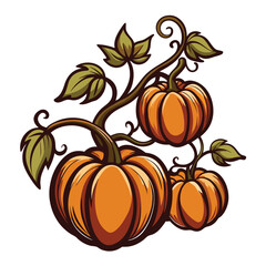 Charming hand drawn pumpkin illustration with autumnal colors and festive fall vibes