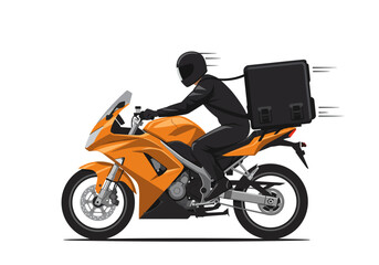 Obraz premium Fast Delivery: Orange Motorcycle with Black Delivery Box.