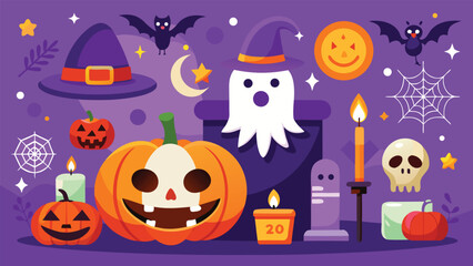 Vibrant halloween scene with classic spooky elements and festive colors