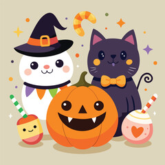 Charming watercolor illustration of halloween elements perfect for festive designs and decorations