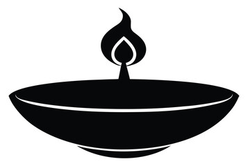 Diwali Oil Lamp Icon in Black and White Vector Illustration Design
