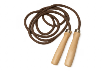 Jump rope with wooden handles on transparent background for fitness and exercise